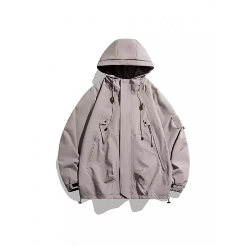 Men's Outdoor Hooded Jacket Waterproof Windproof Cargo Workwear Jacket Multi-Pocket Casual Loose Fit Outerwear Windbreaker Coat