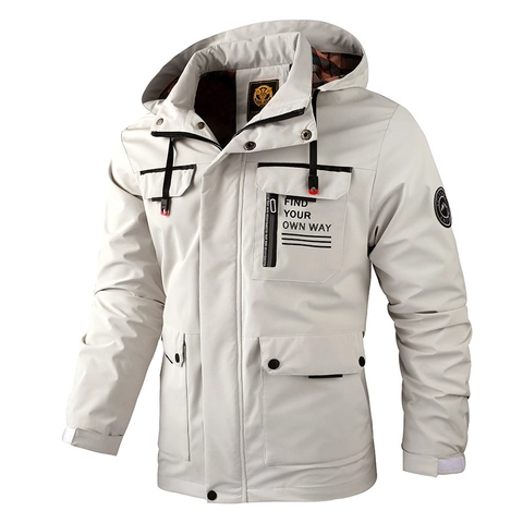 Chaqueta con Capucha para Hombre al Aire Libre Impermeable Abrigo Cargo con Forro de Cuadros Tira Reflectante Moda Casual Cortavientos para Hombre