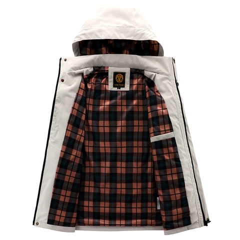 Men's Outdoor Hooded Jacket Multi Pocket Workwear Parka Windbreaker Fleece Lined Coat Casual Autumn Winter Outerwear