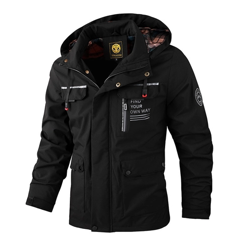 Chaqueta con Capucha para Hombre al Aire Libre Impermeable Abrigo Cargo con Forro de Cuadros Tira Reflectante Moda Casual Cortavientos para Hombre