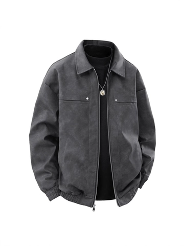 Men Vintage American PU Leather Jacket Loose Fit Lapel Zipper Outerwear Fashion Solid Color Windproof Casual Jacket For Men