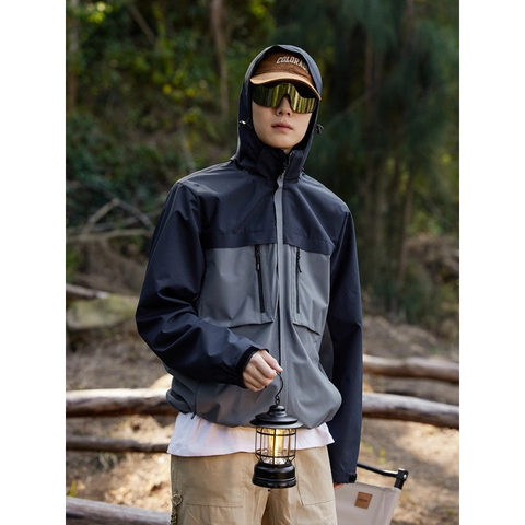 Unisex Outdoor Shell Jacket Windproof Waterproof Polyester Color Block Hooded Coat For Camping Hiking Travel Sportswear