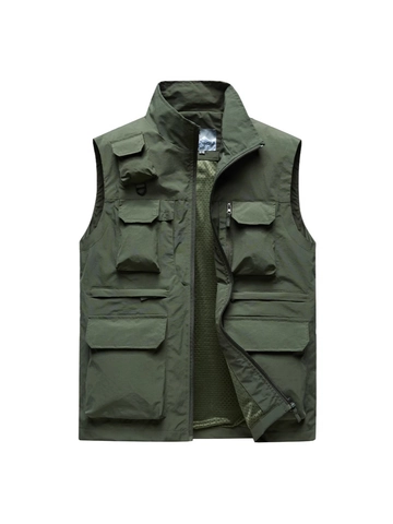 Gilet da Uomo Outdoor Multi-Tasca in Nylon Resistente Con Fodera in Rete Gilet Cargo da Pesca per Escursionismo Fotografia Sport