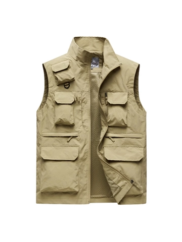 Gilet da Uomo Outdoor Multi-Tasca in Nylon Resistente Con Fodera in Rete Gilet Cargo da Pesca per Escursionismo Fotografia Sport