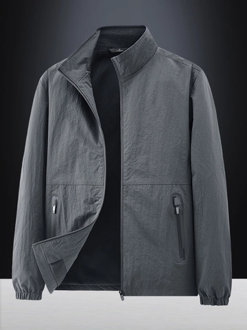 Men Lightweight Windbreaker Jacket Stand Collar Zip Up Outdoor Sports Running Casual Nylon Coat Spring Autumn Solid Color