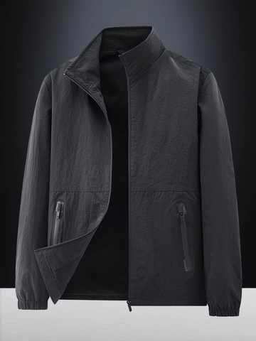 Men Lightweight Windbreaker Jacket Stand Collar Zip Up Outdoor Sports Running Casual Nylon Coat Spring Autumn Solid Color