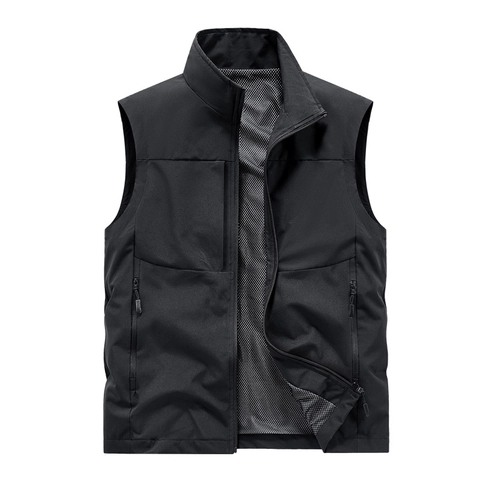 Herren Casual Stehkragen Polyester Weste Winddicht Outdoor Utility Gilet Mit Netzfutter Mehrere Reißverschlusstaschen Top