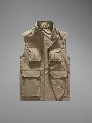 Gilet Utility Cargo da Uomo con Multitasche Leggero in Nylon Traspirante Fodera in Rete Collo in Piedi per Pesca Fotografia Escursionismo