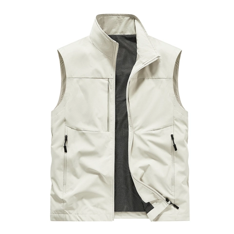 Herren Casual Stehkragen Polyester Weste Winddicht Outdoor Utility Gilet Mit Netzfutter Mehrere Reißverschlusstaschen Top