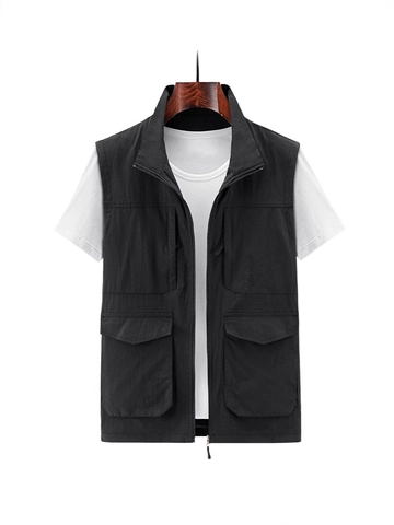 Herren Multi Tasche Outdoor Angelweste Stehkragen Reißverschluss Dünne Schnelltrocknende Cargo Fotografie Lässige Ärmellose Jacke