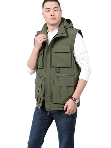 Herren Outdoor Multi-Pocket Workwear Jacke Nylon Winddicht Abnehmbare Kapuze Mantel Lässig Warm Cargo Jacke Zum Wandern