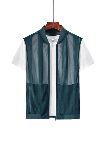 Gilet in Maglia da Uomo Leggero Traspirante per Esterno Asciugatura Rapida Gilet da Pesca Estate Senza Maniche Giacca con Cerniera Sportiva