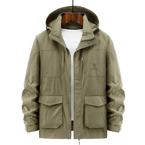 Giacca Cargo da Uomo con Cappuccio per Outdoor Antivento Resistente all'Usura Multi-Tasca Cappotto da Lavoro per Primavera Autunno