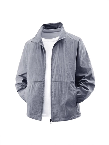 Men Outdoor Sun Protection Jacket Lightweight UPF 50+ Breathable Windbreaker Casual Stand Collar Quick Dry Hiking Coat