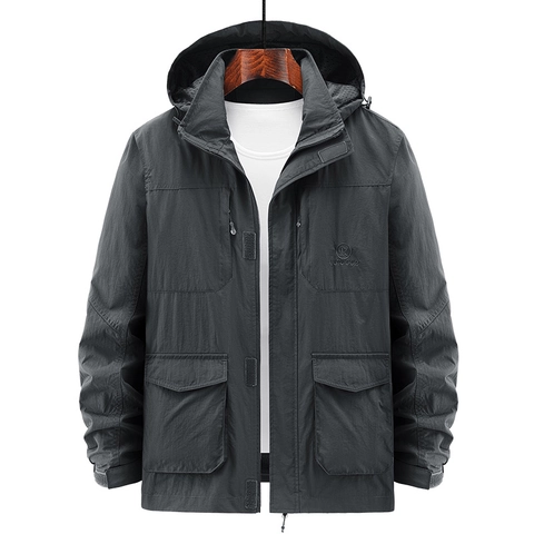 Giacca Cargo da Uomo con Cappuccio per Outdoor Antivento Resistente all'Usura Multi-Tasca Cappotto da Lavoro per Primavera Autunno