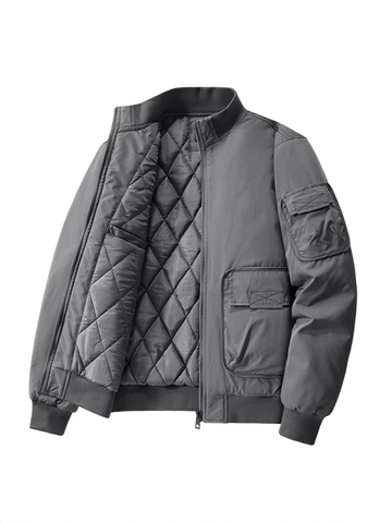 Men Flight Bomber Jacket Polyester Padded Stand Collar Multi Pockets Workwear Outerwear Zip Up Quilted Lining Coat