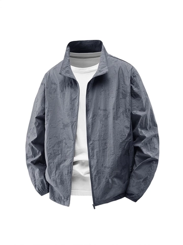 Chaqueta de Protección Solar para Hombre 100% Nailon Ligera Transpirable Resistente al Viento Abrigo Deportivo Exterior Cuello Alto Estampado de Mármol Casual Verano