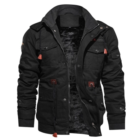 Giacca da Lavoro da Uomo con Cappuccio in Cotone Ispessito Foderata in Pile Stile Militare Outdoor Inverno Casual Caldo Top di Moda