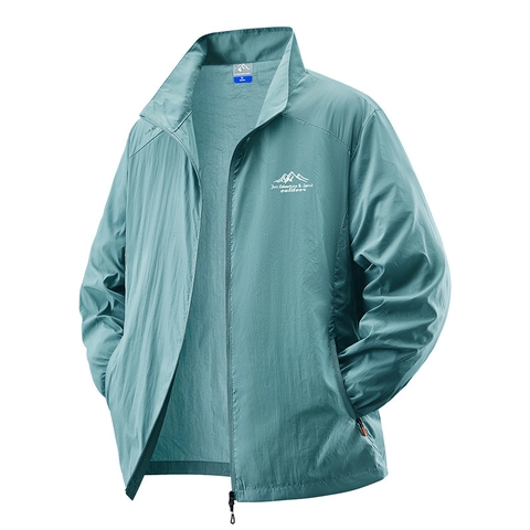 Giacca Protettiva Solare da Uomo Leggera Traspirante in Nylon Giacca a Vento Colletto Rialzato Sportiva Estiva Casual Trekking