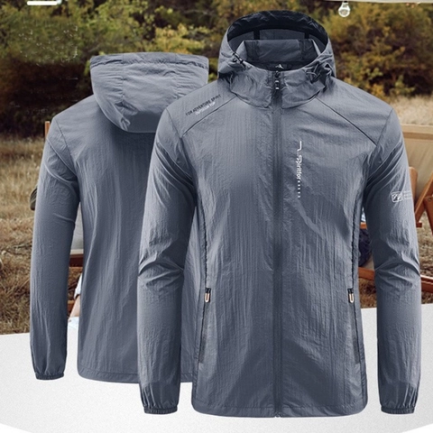 Giacca Protezione Solare Leggera Estiva Unisex Cappuccio Protezione UV Traspirante Antivento da Esterno Ripiegabile