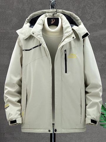 Chaqueta con Capucha para Hombre Impermeable a Prueba de Viento Forro de Vellón Abrigo de Invierno Engrosado Térmico Cortavientos para Viajes Diarios