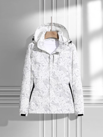 Hooded Outdoor Windbreaker Polyester Waterproof Jacket Breathable Tropical Leaf Print Coat For Men Women Casual Sportswear