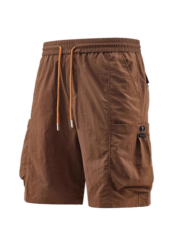 Men Outdoor Cargo Shorts Nylon Fabric Multi Pockets Elastic Waist Drawstring Waterproof Breathable Casual Workwear Summer Bottoms