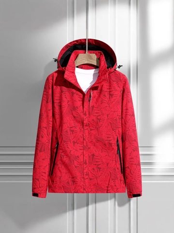 Hooded Outdoor Windbreaker Polyester Waterproof Jacket Breathable Tropical Leaf Print Coat For Men Women Casual Sportswear