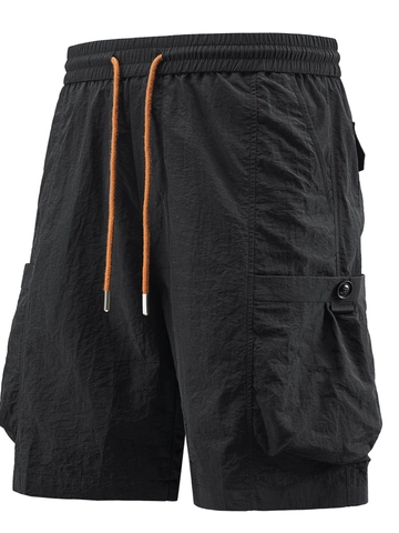 Men Outdoor Cargo Shorts Nylon Fabric Multi Pockets Elastic Waist Drawstring Waterproof Breathable Casual Workwear Summer Bottoms