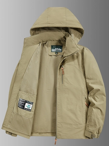Men Outdoor Jacket Windproof Breathable Polyester Hooded Coat Multi Pocket Leisure Work Outerwear Young Men Casual Wear