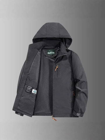 Men Outdoor Jacket Windproof Breathable Polyester Hooded Coat Multi Pocket Leisure Work Outerwear Young Men Casual Wear