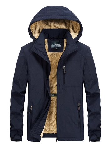 Giacca Imbottita da Uomo con Cappuccio Antivento Calda Foderata in Sherpa Cappotto Invernale Moda Urbana Casual Tinta Unita Multi Tasche