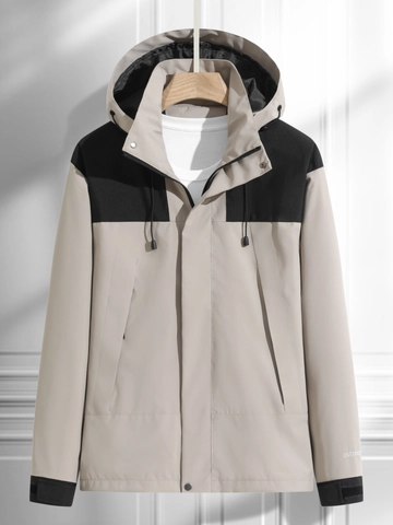 Coupe-vent Extérieur à Capuche Unisexe 100% Polyester Imperméable Respirant Veste Color Block Hommes Femmes Sport