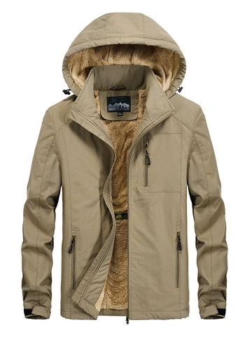 Giacca Imbottita da Uomo con Cappuccio Antivento Calda Foderata in Sherpa Cappotto Invernale Moda Urbana Casual Tinta Unita Multi Tasche