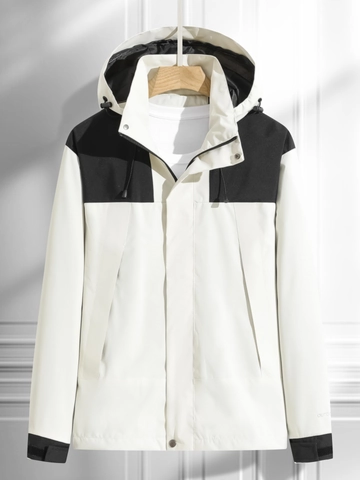 Coupe-vent Extérieur à Capuche Unisexe 100% Polyester Imperméable Respirant Veste Color Block Hommes Femmes Sport