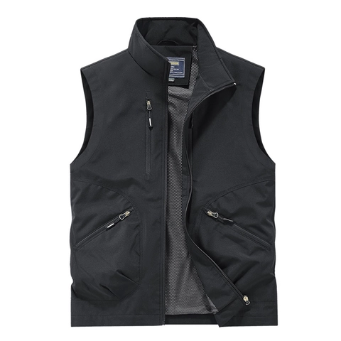 Chaleco Cargo para Hombre al Aire Libre Cuello Alto Multipocket Casual Trabajo Chaqueta Utilitaria Top sin Mangas Transpirable Forro de Malla Nylon Pesca