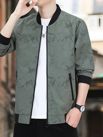 Giacca Bomber da Uomo con Stampa Marmo Casual Antivento Colletto da Baseball Vestibilità Slim con Cerniera