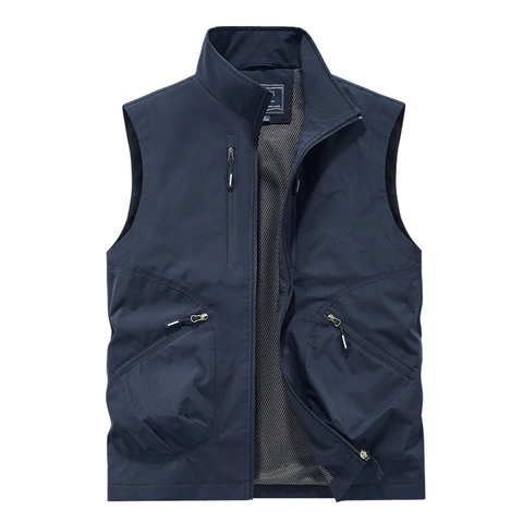 Chaleco Cargo para Hombre al Aire Libre Cuello Alto Multipocket Casual Trabajo Chaqueta Utilitaria Top sin Mangas Transpirable Forro de Malla Nylon Pesca