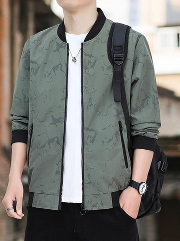 Giacca Bomber da Uomo con Stampa Marmo Casual Antivento Colletto da Baseball Vestibilità Slim con Cerniera