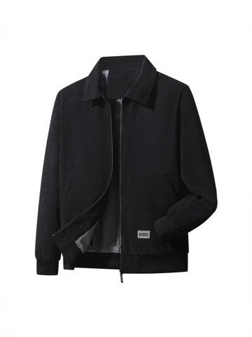 Men's Casual Corduroy Jacket Slim Fit Lapel Zipper Front Ribbed Cuffs Vintage Solid Color Polyester Outwear Coat
