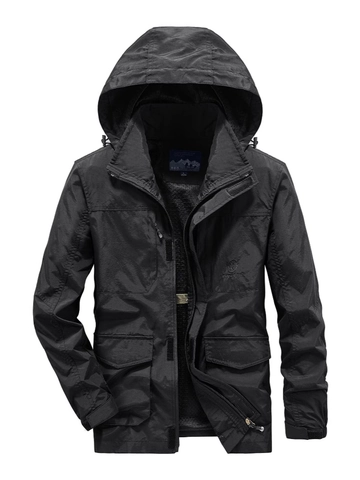 Men's Windproof Outdoor Jacket Removable Hooded Multi Pockets Cargo Style Plus Size Casual Sportswear Coat