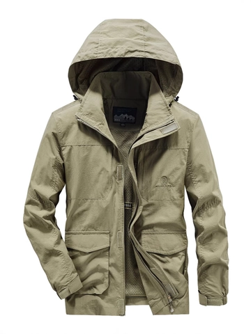 Men's Windproof Outdoor Jacket Removable Hooded Multi Pockets Cargo Style Plus Size Casual Sportswear Coat