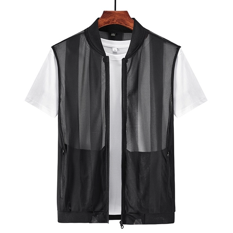 Gilet da Uomo Estivo in Maglia Traspirante Asciugatura Rapida Leggero Outdoor Sport Pesca Casual con Zip e Tasche