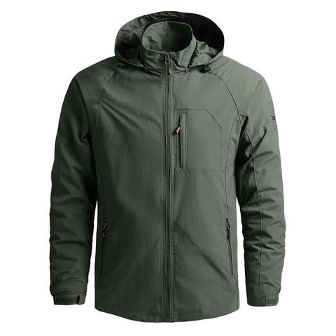 Veste à Capuche de Plein Air pour Hommes Coupe-Vent en Nylon Manteau Utilitaire Avec Poches Zippées Coupe Ample Décontracté