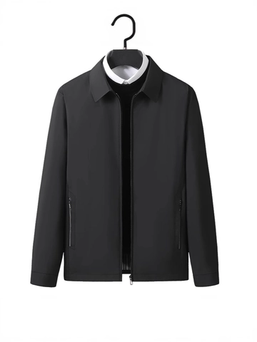 Men Business Casual Jacket Polyester Fiber Solid Color Lapel Outerwear Slim Fit Lightweight Zip Up Coat For Adult Male