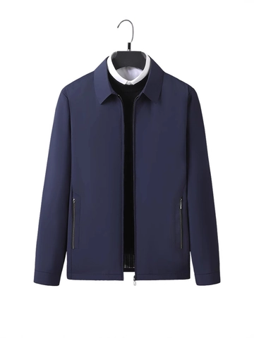 Men Business Casual Jacket Polyester Fiber Solid Color Lapel Outerwear Slim Fit Lightweight Zip Up Coat For Adult Male
