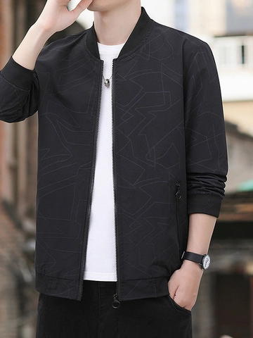 Herren Geometrischer Druck Bomberjacke Slim Fit Stehkragen Reißverschluss Lässig Winddicht Oberbekleidung Frühling Herbst Mode Jacke