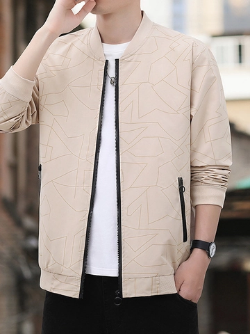 Herren Geometrischer Druck Bomberjacke Slim Fit Stehkragen Reißverschluss Lässig Winddicht Oberbekleidung Frühling Herbst Mode Jacke