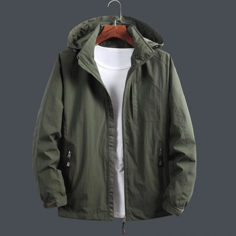 Men's Casual Outdoor Hooded Jacket Windproof Waterproof Nylon Shell Jacket With Multiple Pockets Fashion Large Size Lightweight Coat