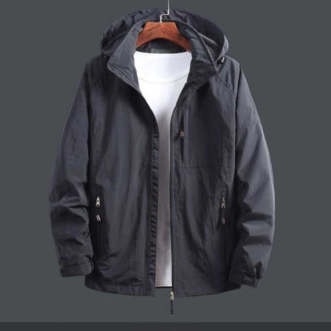Men's Casual Outdoor Hooded Jacket Windproof Waterproof Nylon Shell Jacket With Multiple Pockets Fashion Large Size Lightweight Coat